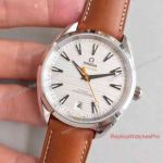 Swiss Clone Omega Seamaster Stainless Steel White Face Brown Leather Band Watch